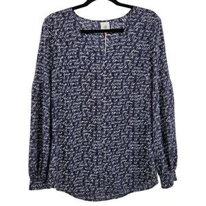 Cabi Long Sleeve Blouse M Blue Te Amo Spell Out Puff Statement Sleeve Pull Over